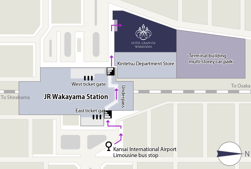 Route from Kansai International Airport Limousine Bus platform (in front of JR Wakayama Station)